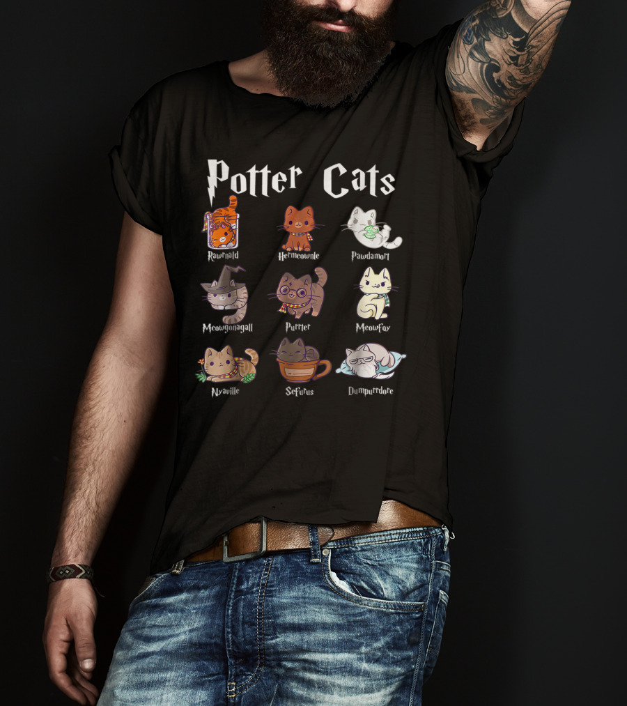 Potter Cats Pawter Kitten Purrfect Meowgonagall Hermiaownle Dumblepurr Pawdamort T-Shirt