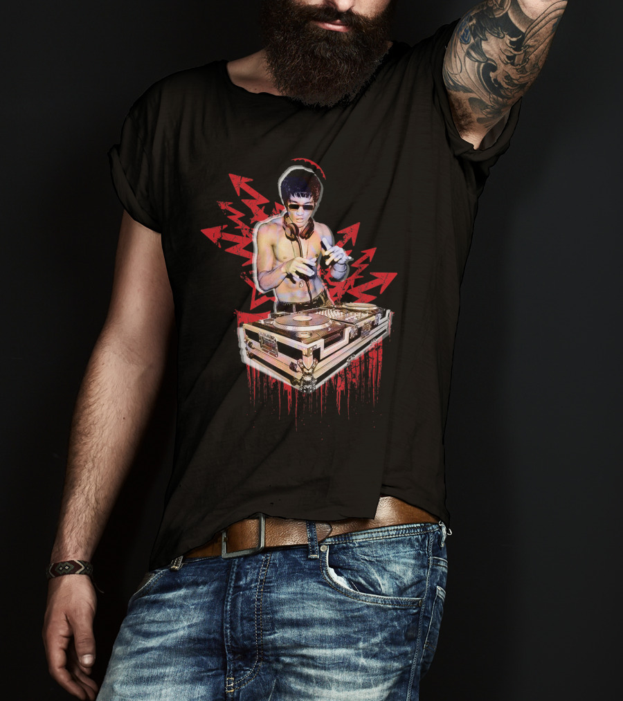 Psycho Bruce Dj Mixing Beats With Red Arrow Background T-Shirt