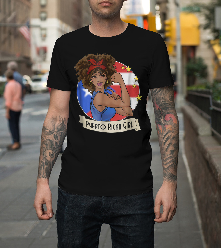 Puerto Rican Girl Strong Pride With Puerto Rico Flag And Stars T-Shirt