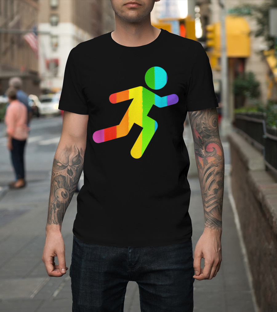Rainbow Stick Figure Running T-Shirt
