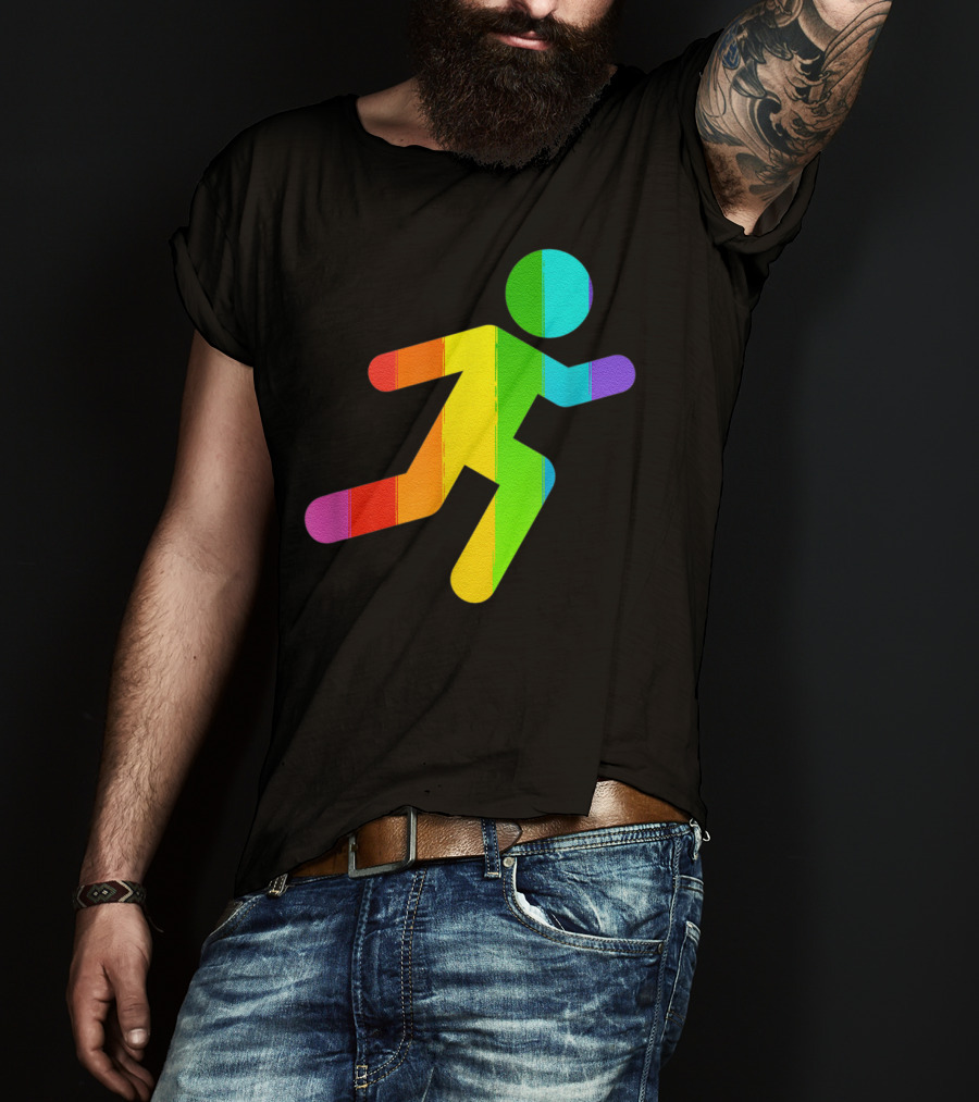 Rainbow Stick Figure Running T-Shirt