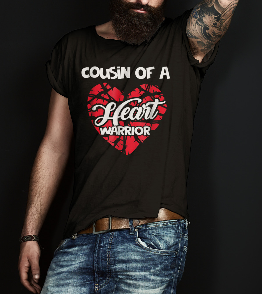 Cousin Of A Heart Warrior Red Ribbon Heart Support T-Shirt