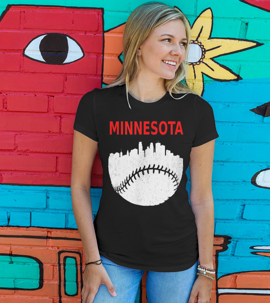 Minnesota Baseball Minneapolis Cityscape Retro Vin T-Shirt