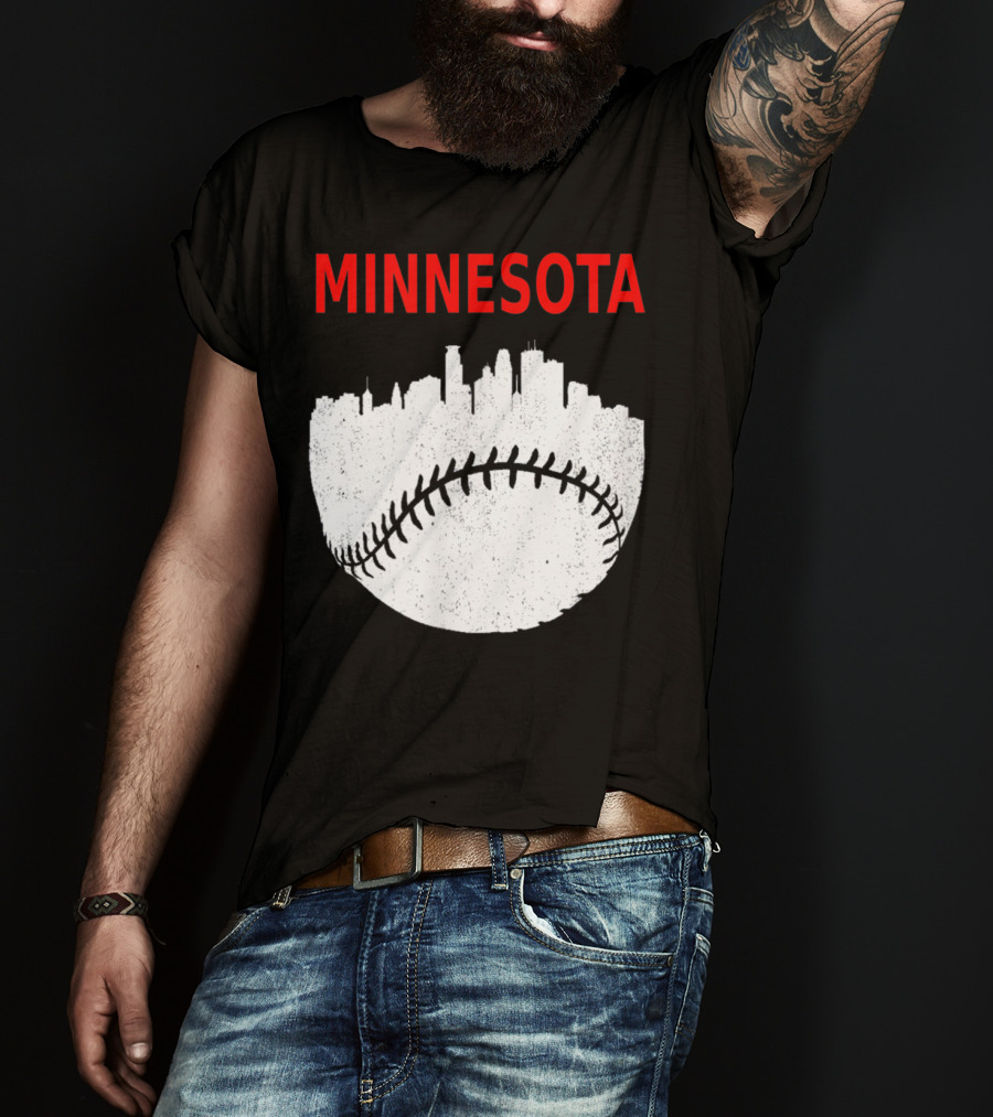 Minnesota Baseball Minneapolis Cityscape Retro Vin T-Shirt