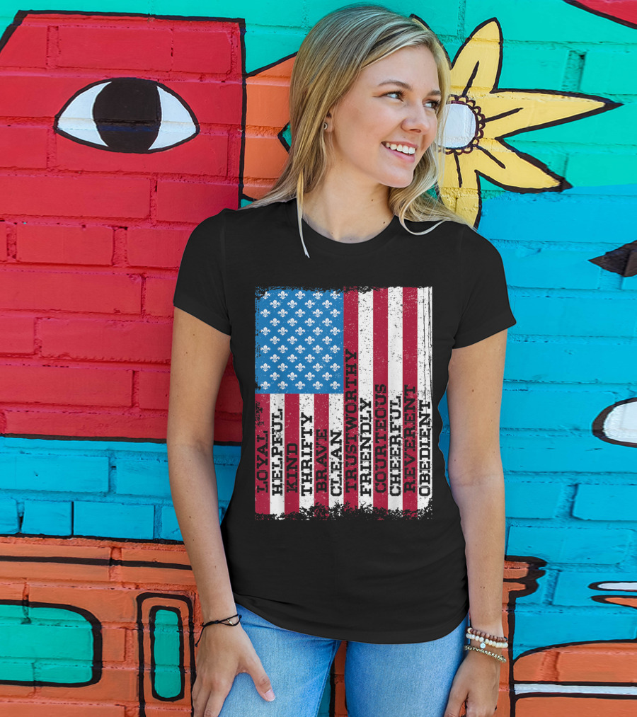 Patriotic Scout Law Traits With US Flag T-Shirt