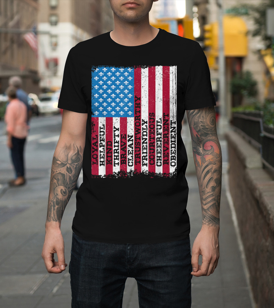 Patriotic Scout Law Traits With US Flag T-Shirt