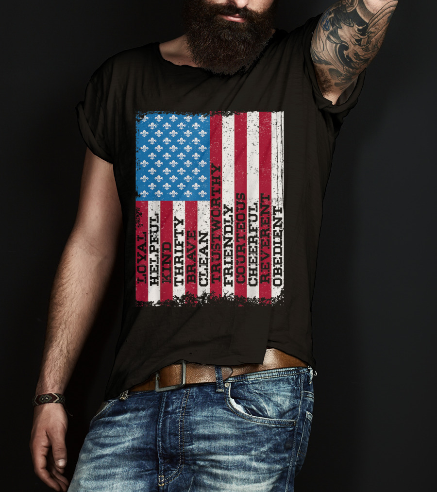 Patriotic Scout Law Traits With US Flag T-Shirt