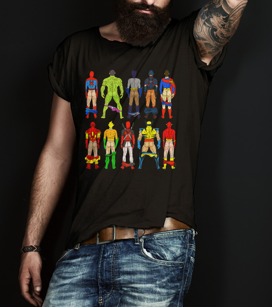 Superhero Butts Avengers DC Comics Parody Action Heroes 4 T-Shirt
