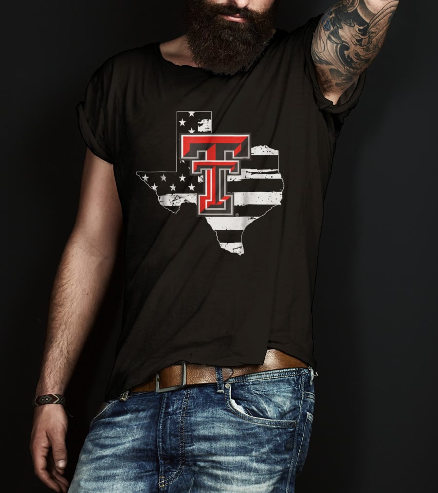 Texas Tech Red Raiders American Flag Texas Outline T-Shirt