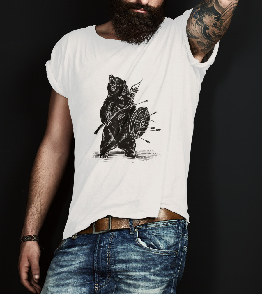Viking Bear Warrior Polar Bear With Axe And Shield T-Shirt