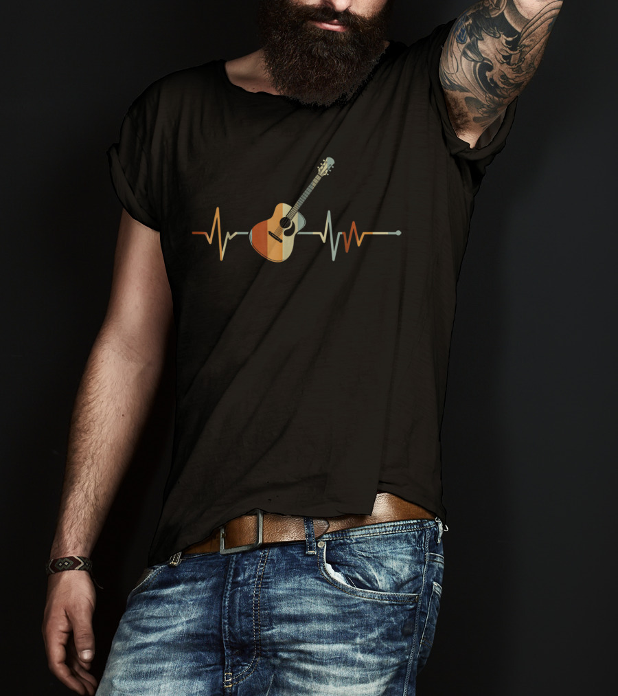 Vintage Acoustic Guitar Heartbeat Music T-Shirt
