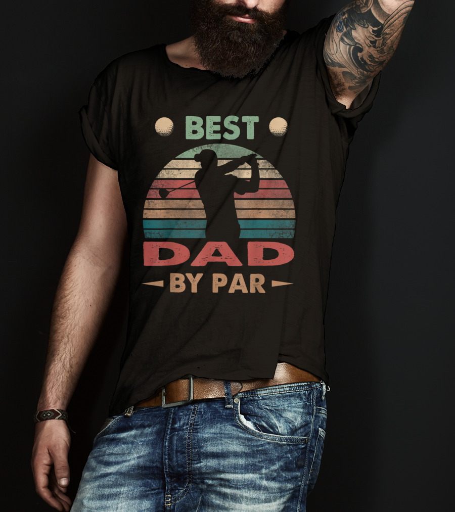 Best Dad By Par Vintage Golf Silhouette Retro Stripes T-Shirt