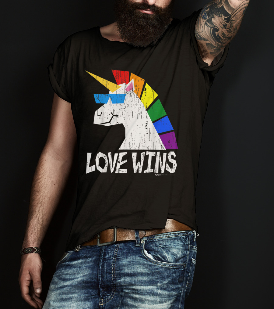 Love Wins Totally Straight Rainbow Unicorn Vintage Gay T-Shirt