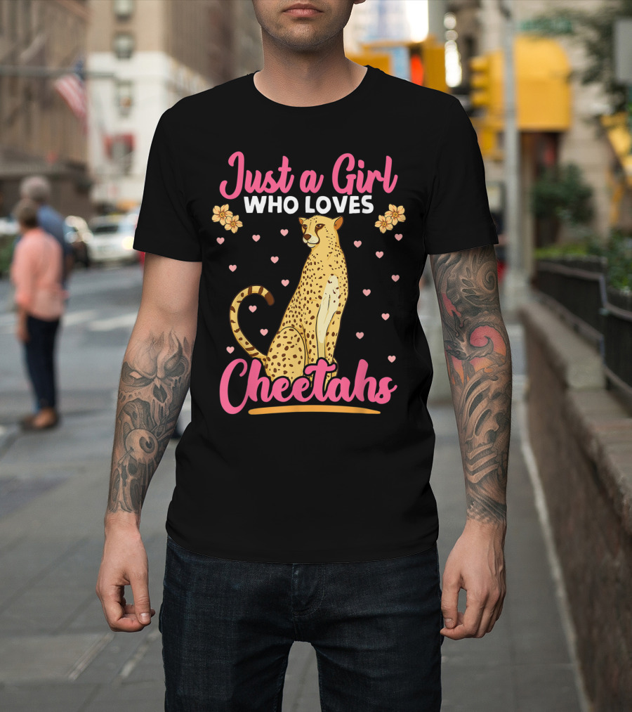 Just A Girl Who Loves Cheetahs With Hearts And Flowers T-Shirt