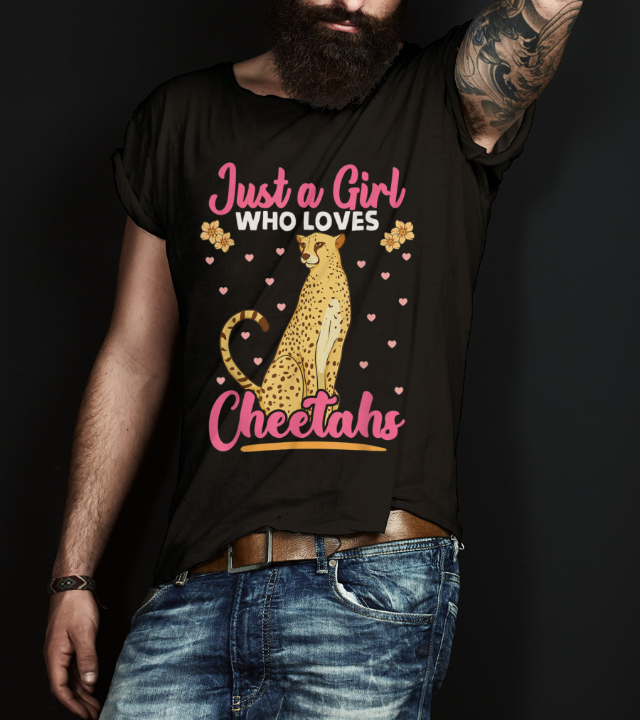 Just A Girl Who Loves Cheetahs With Hearts And Flowers T-Shirt