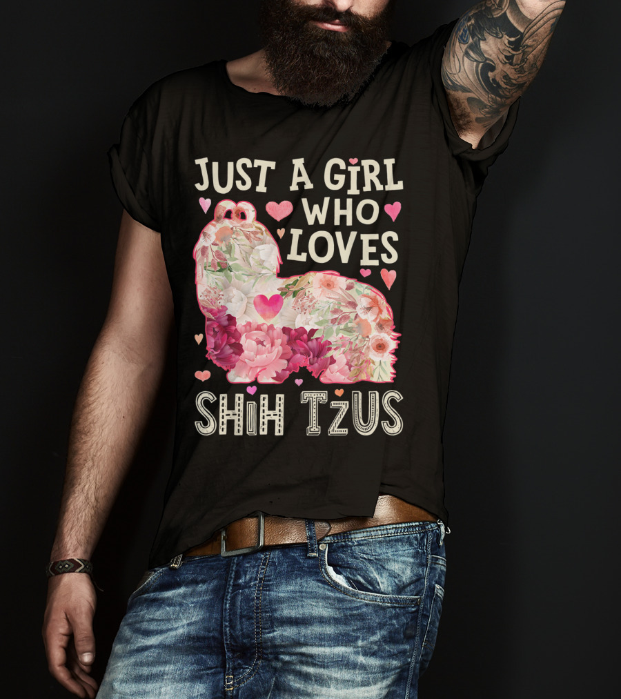 Just A Girl Who Loves Shih Tzus Floral Heart T-Shirt
