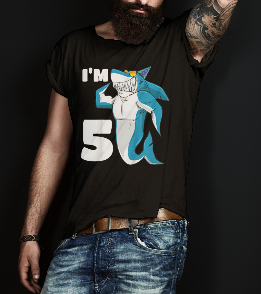 I'm 5 Muscle Shark Birthday Party Hat T-Shirt