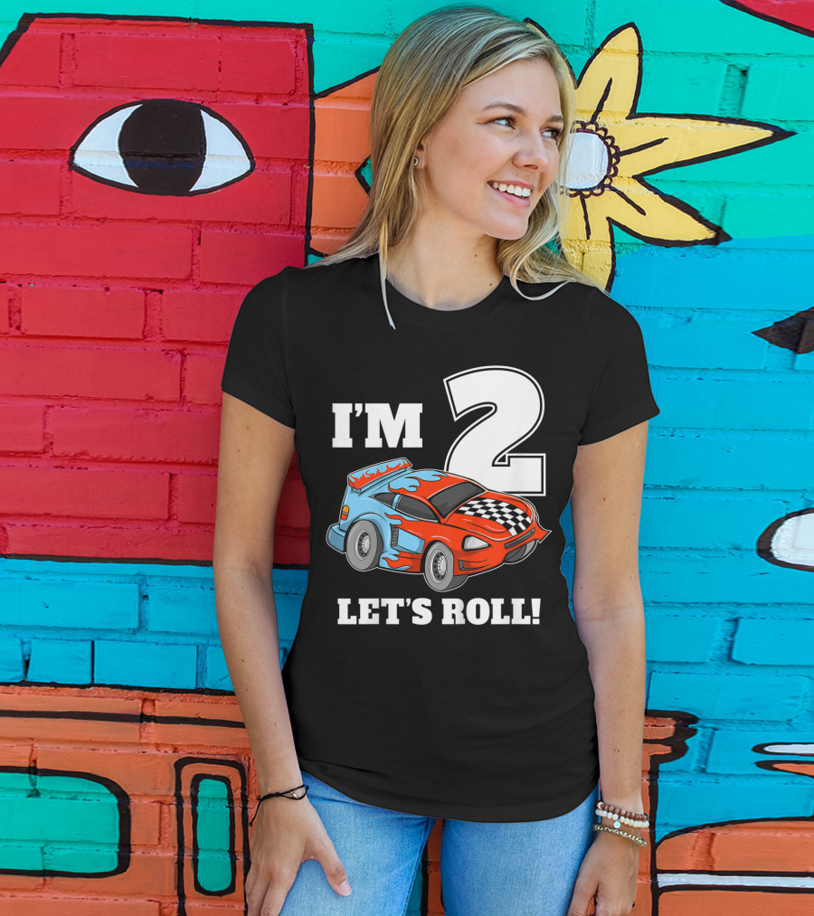 I'm 2 Let's Roll Race Car Kids 2nd Birthday Boy T-Shirt