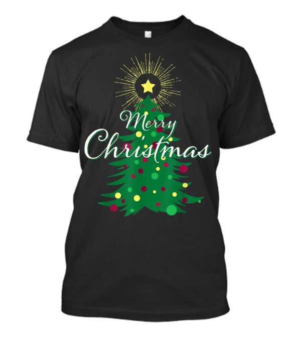 Merry Christmas Tree With Star And Colorful Ornaments For Family Party T-Shirt