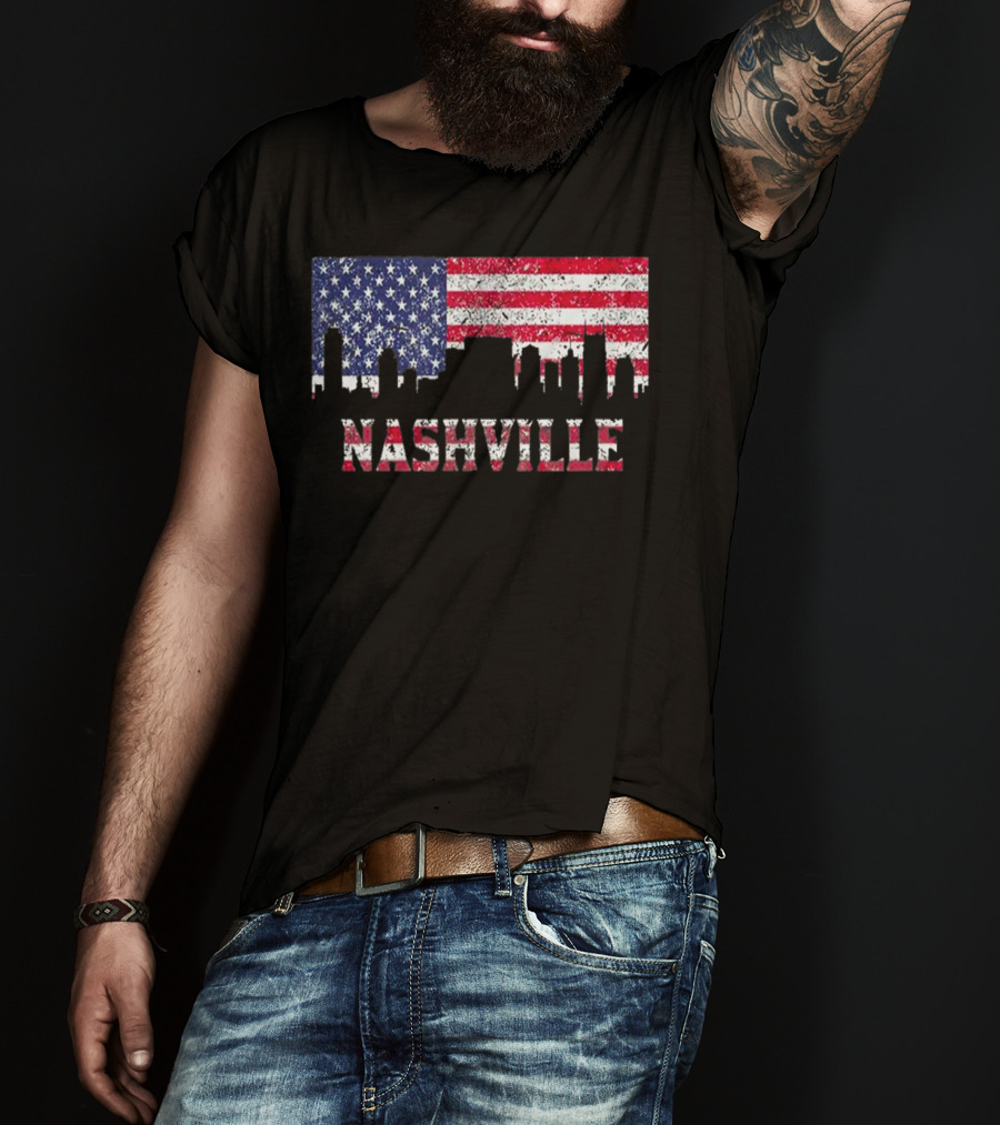 Nashville American Flag Skyline Country Music Lovers T-Shirt