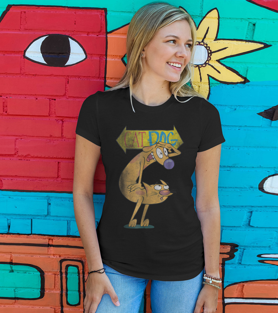 Nickelodeon CatDog Characters With Yellow Direction Arrow T-Shirt