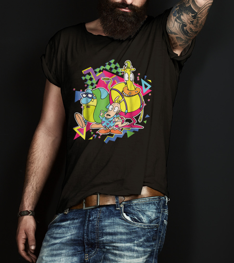Nickelodeon Rocko's Modern Life 90's Characters With Geometric T-Shirt