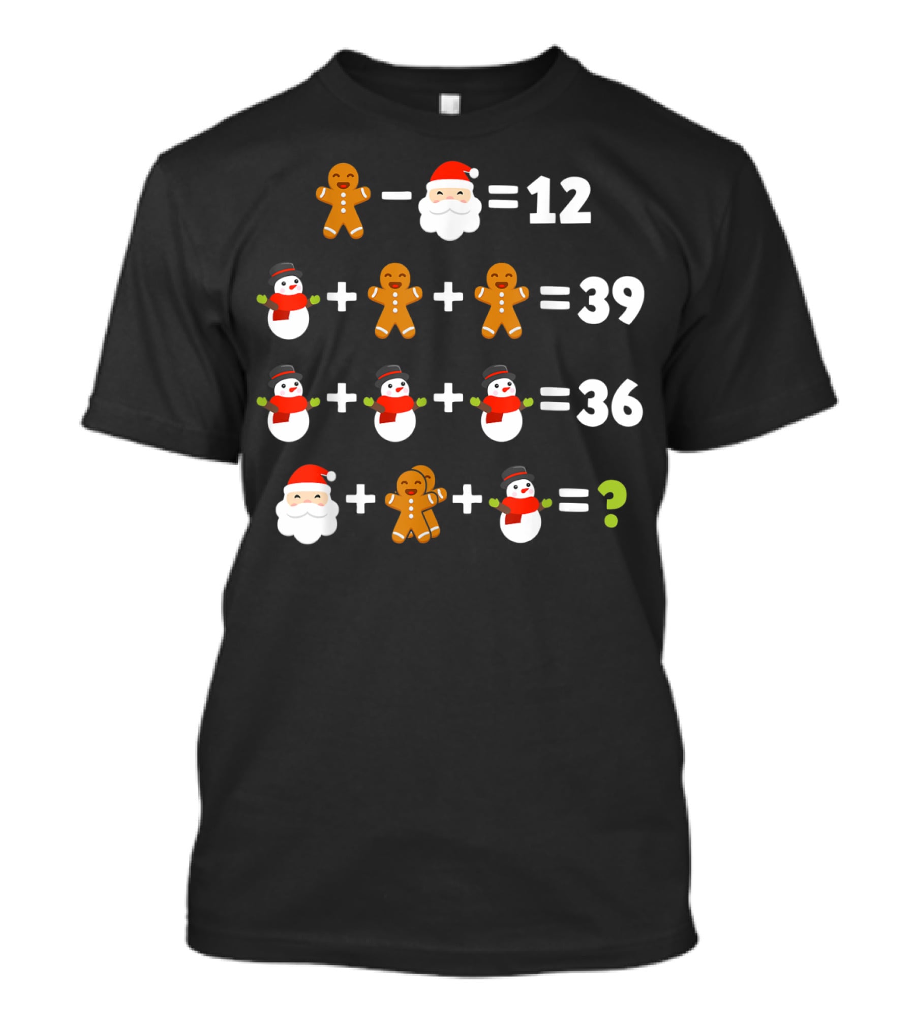 Gingerbread Santa Snowman Christmas Math Puzzle Equation Mystery T-Shirt