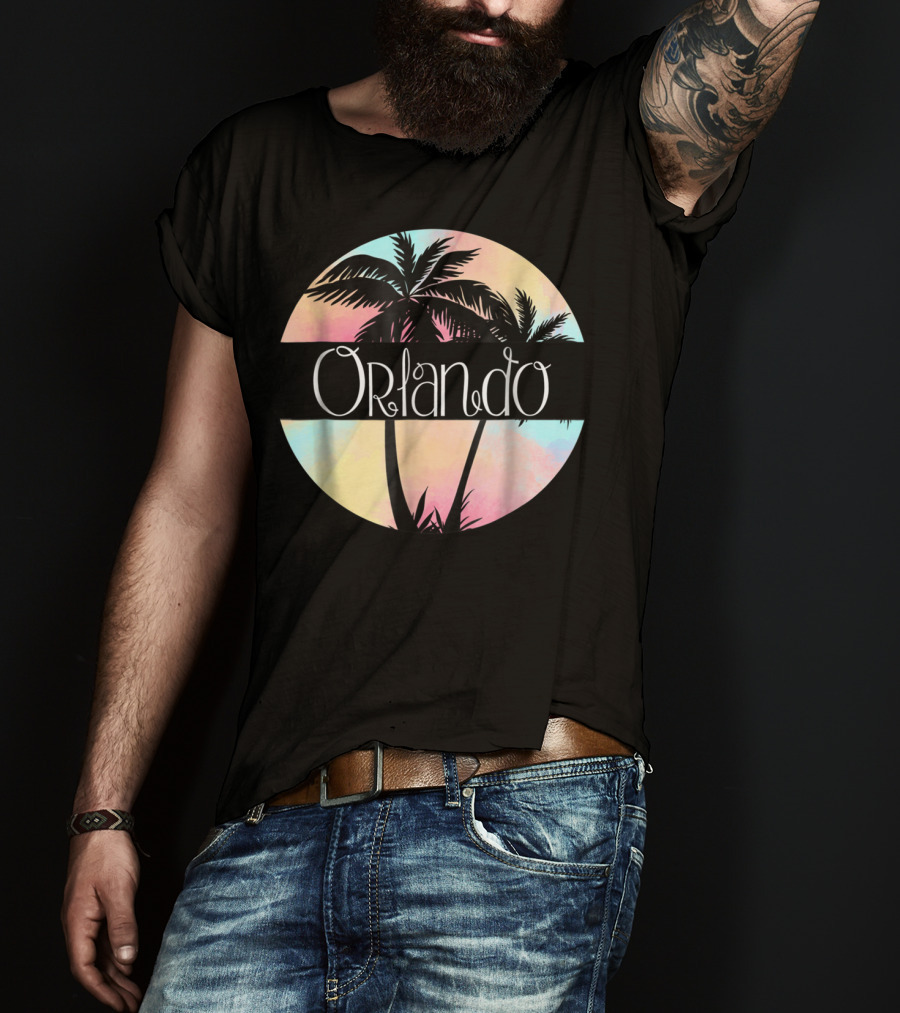 Orlando Florida Souvenir Palm Trees Retro Sunset Circle T-Shirt