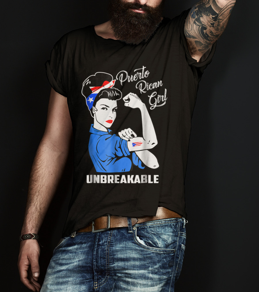 Puerto Rican Girl Unbreakable Rosie The Riveter Flag Tattoo Heritage T-Shirt