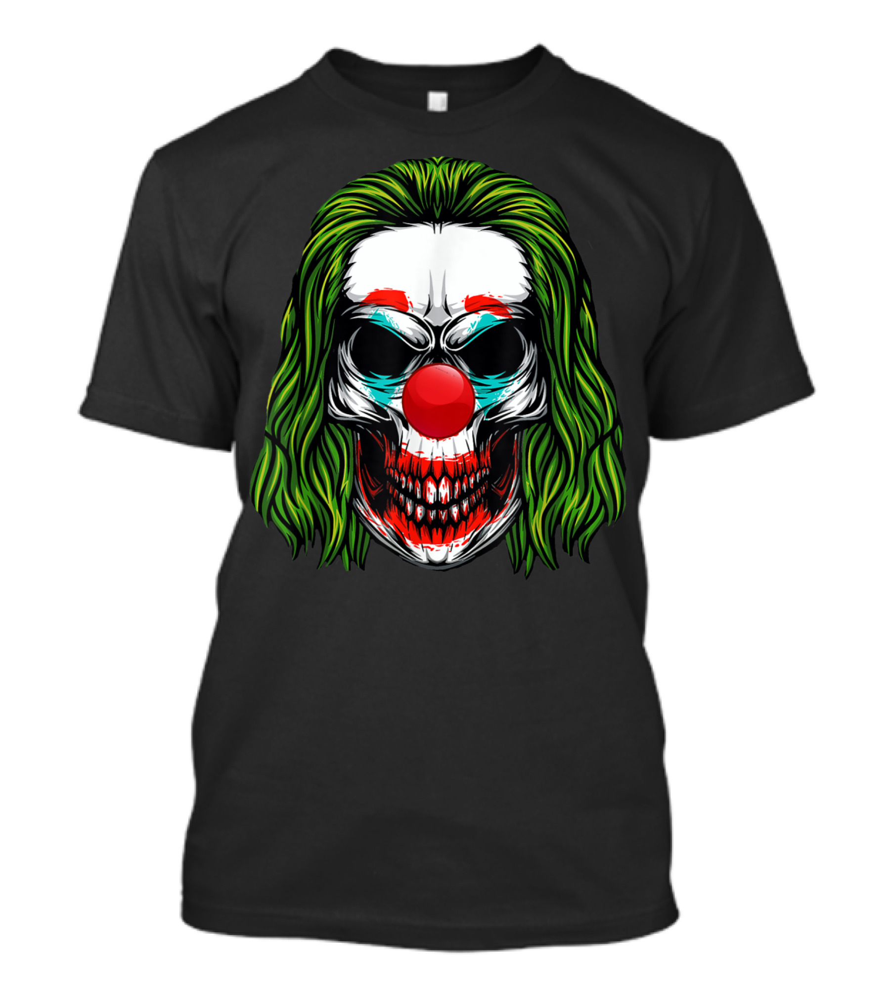 Scary Clown Skull Horror With Green Hair And Red Nose T-Shirt