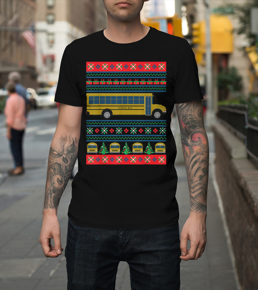 School Bus Ugly Christmas Sweater Driver Holiday T-Shirt