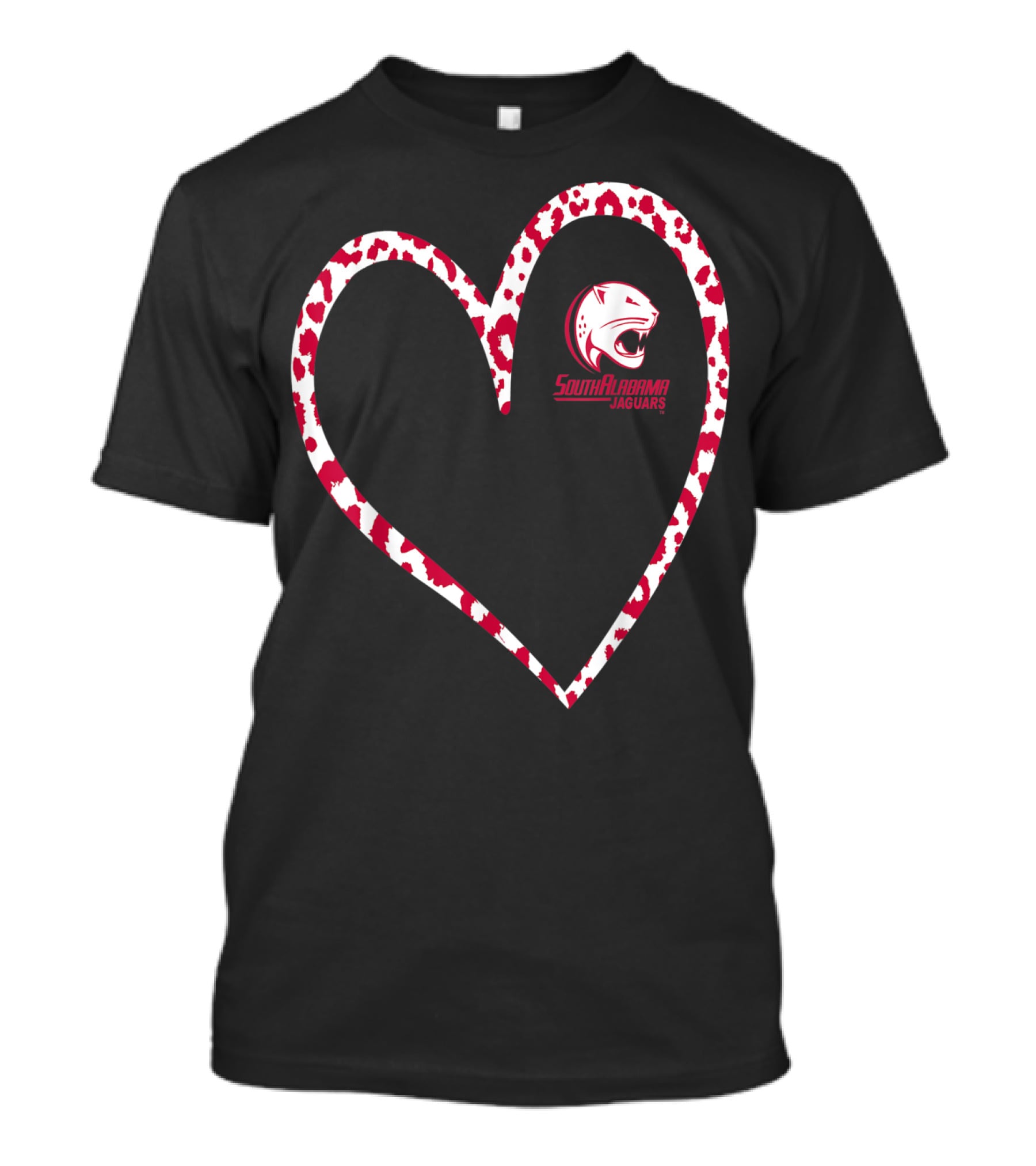 South Alabama Jaguars Leopard Print Heart T-Shirt