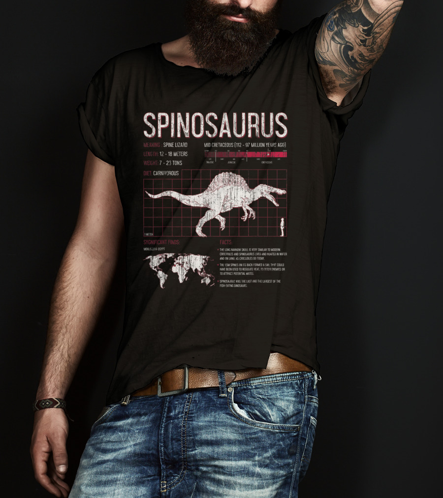 Spinosaurus Dinosaur Meaning Length Weight Diet Facts Mid Cretaceous Period T-Shirt