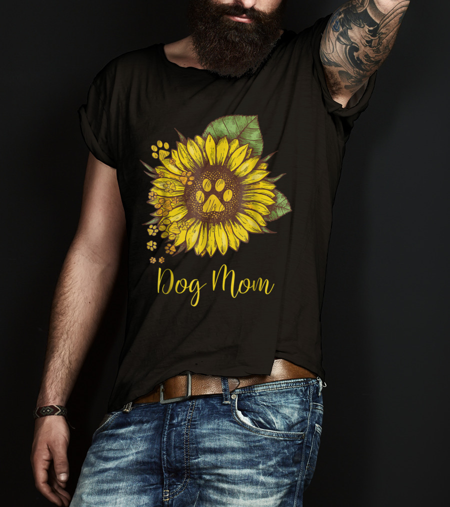 Sunflower Paw Print Dog Mom T-Shirt