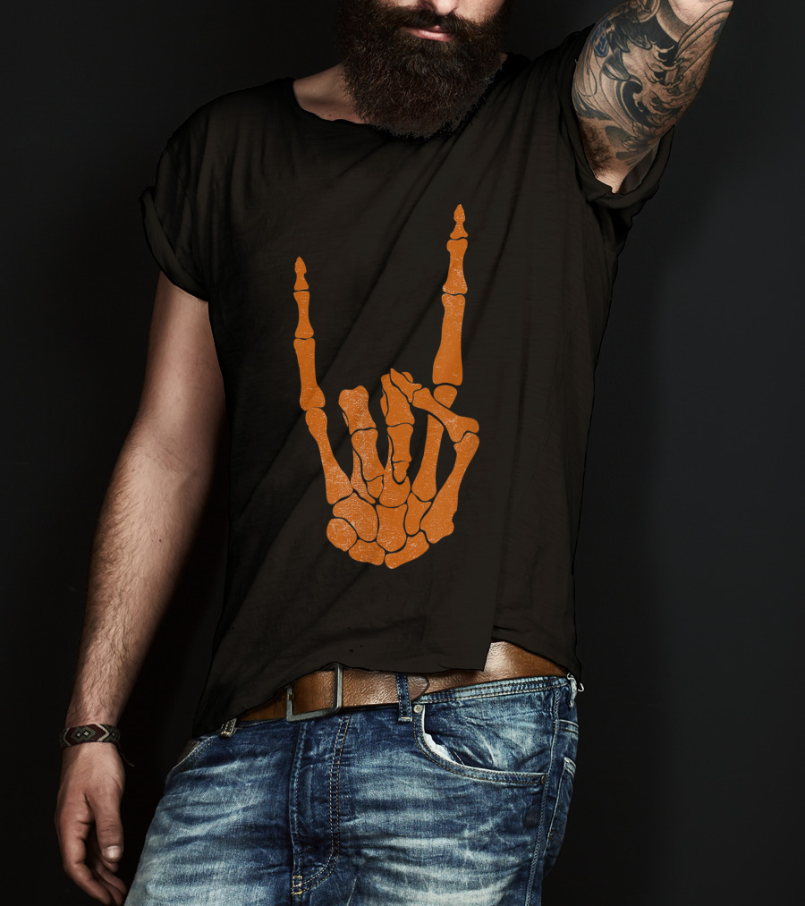 Texas Longhorn Hand Sign Skeleton Bone Structure T-Shirt