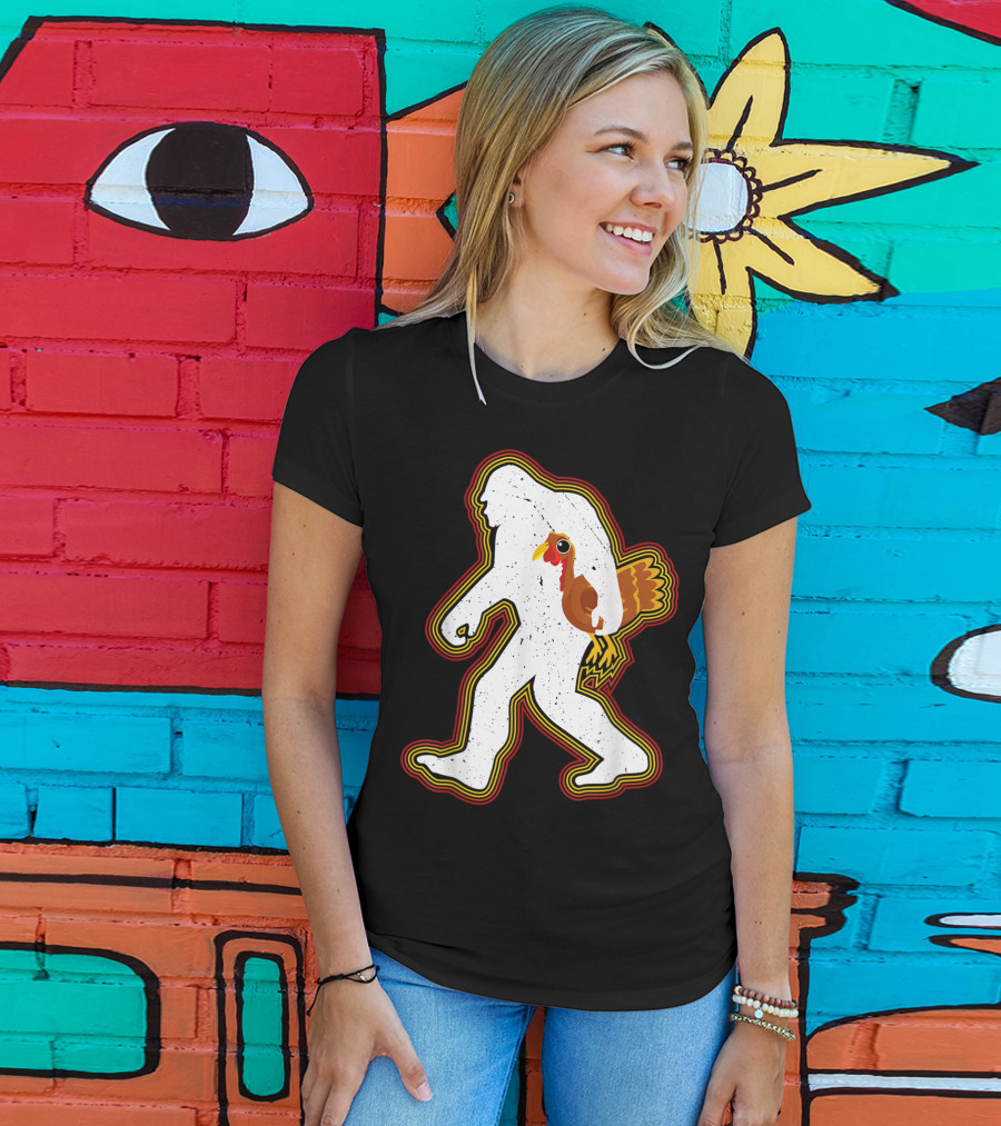 Thanksgiving Bigfoot Silhouette With Turkey T-Shirt