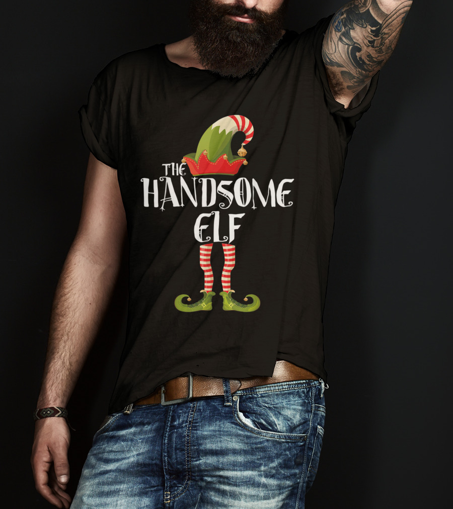 The Handsome Elf Striped Hat And Shoes T-Shirt