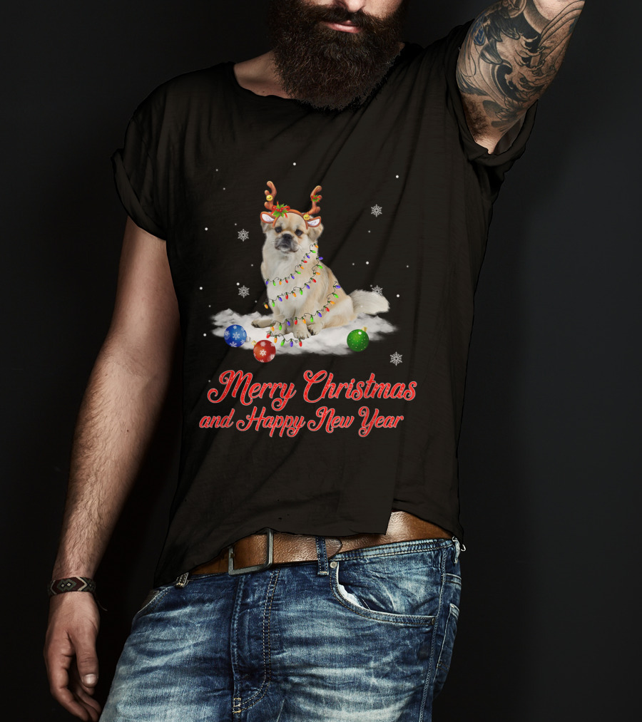 Merry Christmas And Happy New Year Tibetan Spaniel Reindeer Snowflakes T-Shirt
