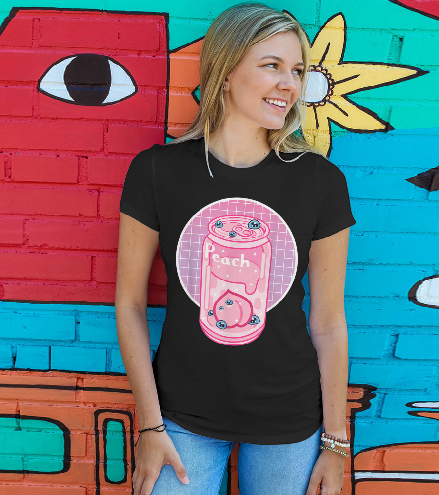 Vaporwave Aesthetic Peach Soft Drink Pastel Grid Can T-Shirt