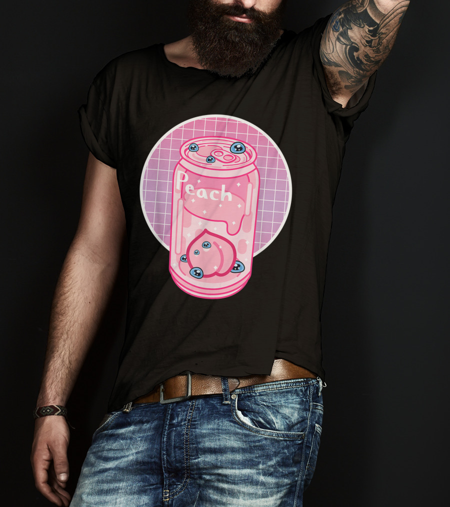 Vaporwave Aesthetic Peach Soft Drink Pastel Grid Can T-Shirt