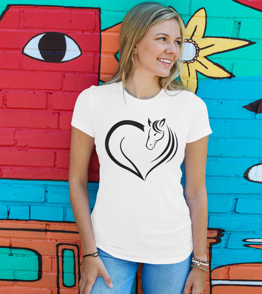 Cute Horse Heart Yellow Pink White T-Shirt