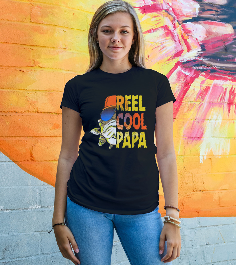 Reel Cool Papa Fishing Fish With Sunglasses And Hat T-Shirt
