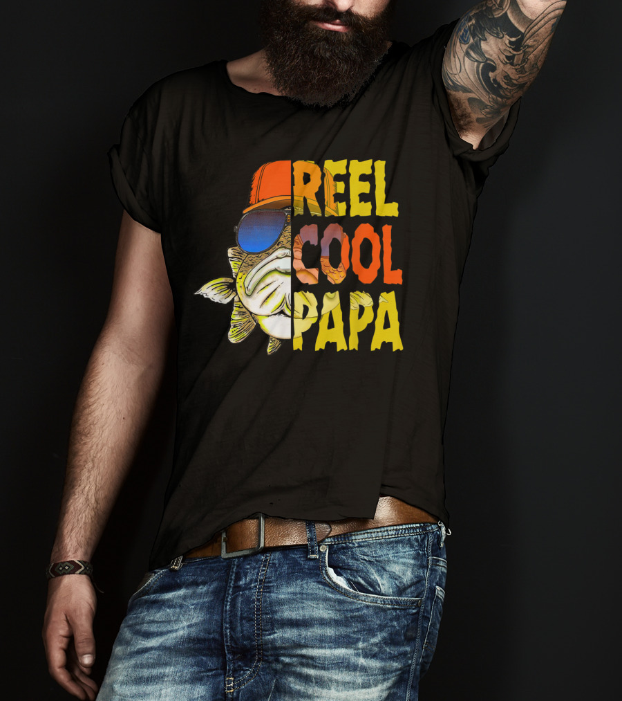 Reel Cool Papa Fishing Fish With Sunglasses And Hat T-Shirt