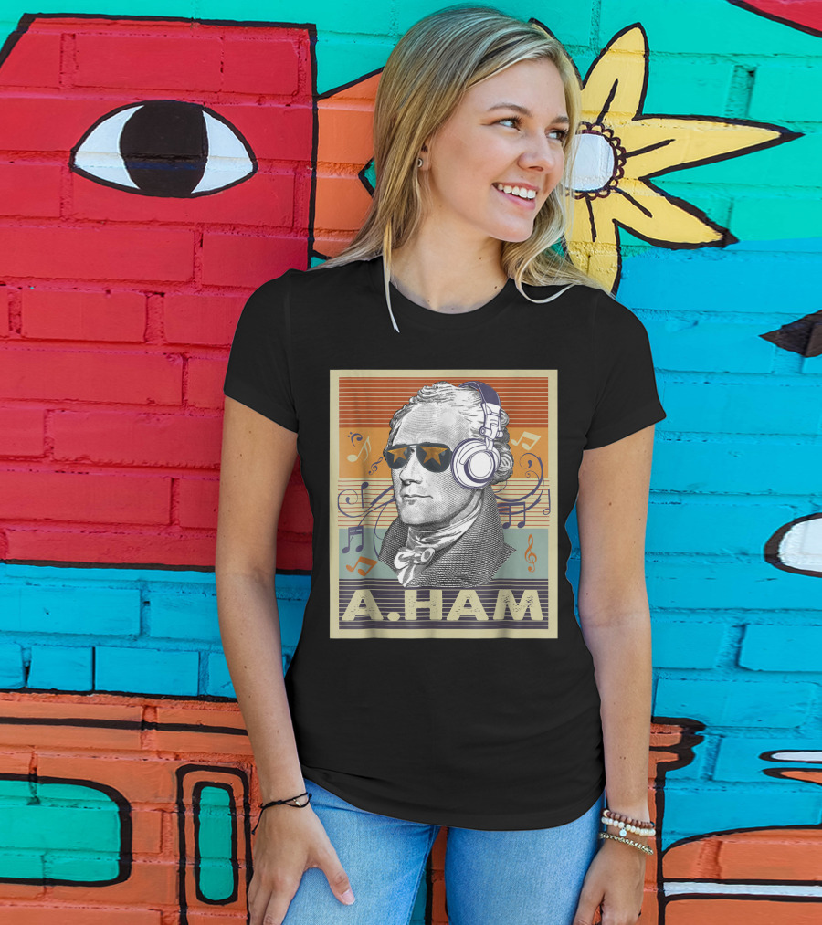 A. Ham Hamilton Headphones Music Notes Retro Vibe T-Shirt