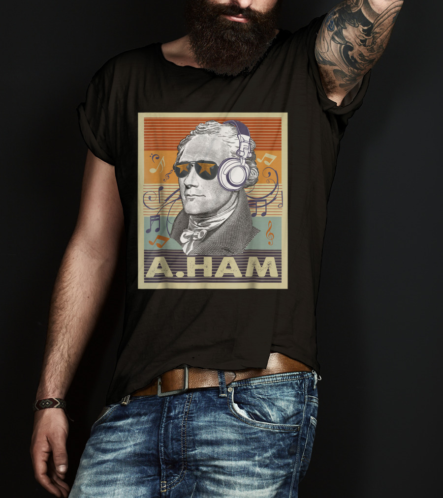 A. Ham Hamilton Headphones Music Notes Retro Vibe T-Shirt