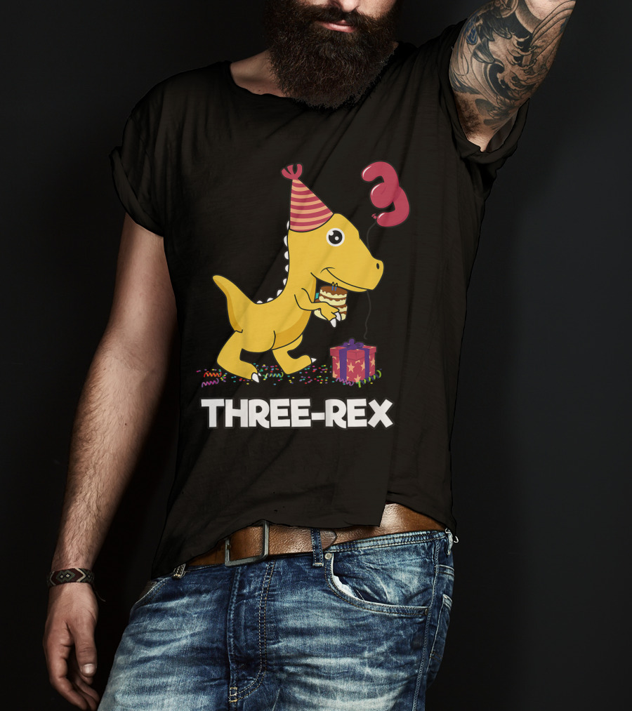 Three-Rex 3 Year Old Birthday Boy Dinosaur T-Shirt
