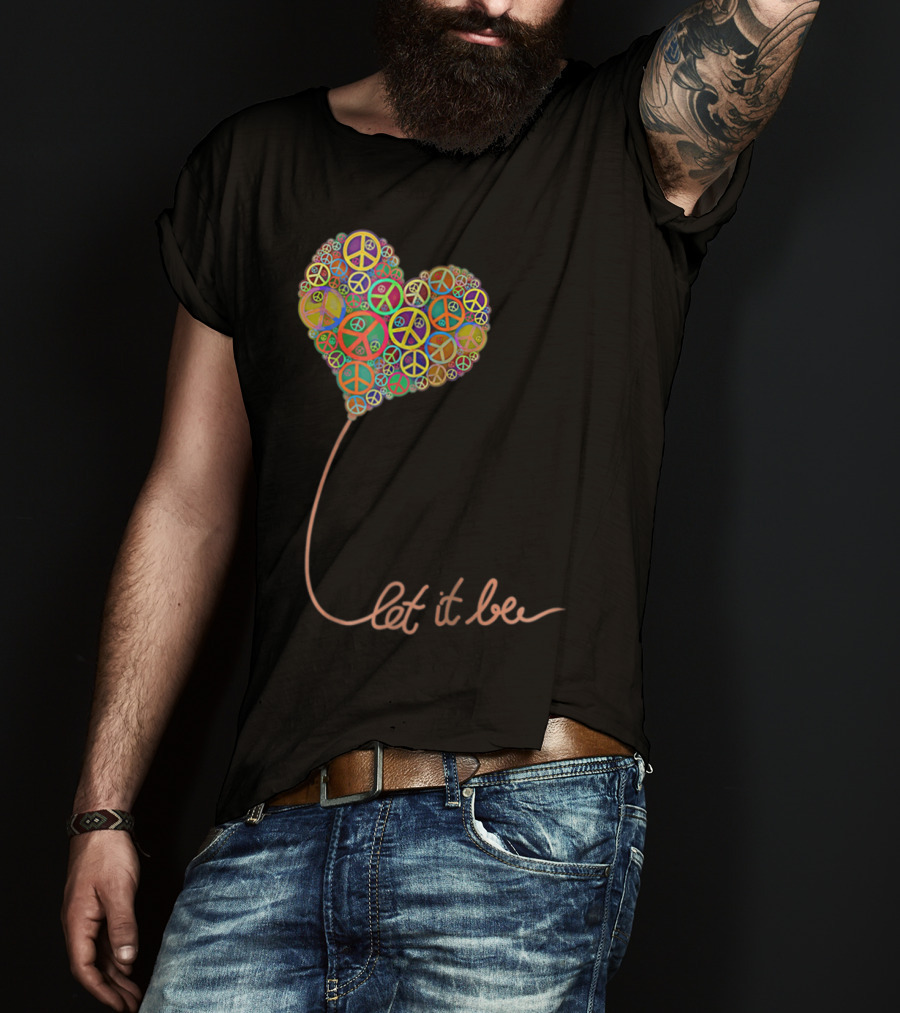 Let It Be Peace Symbol Heart Flowers T-Shirt