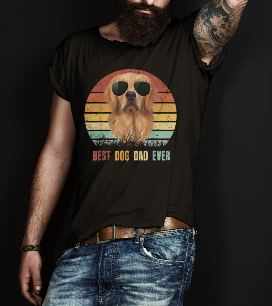 Best Dog Dad Ever Golden Retriever Vintage Sunglasses T-Shirt