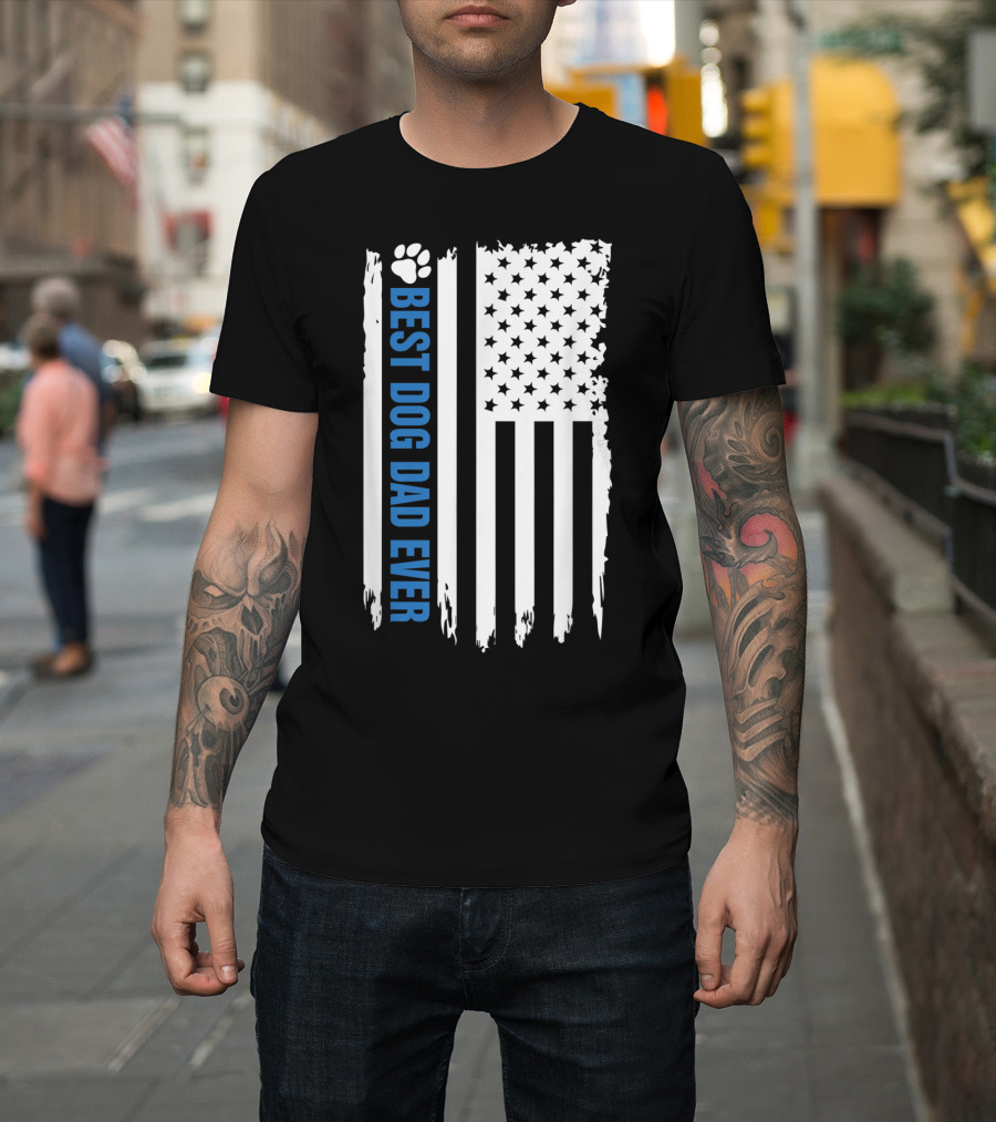 Best Dog Dad Ever Paw Print American Flag T-Shirt
