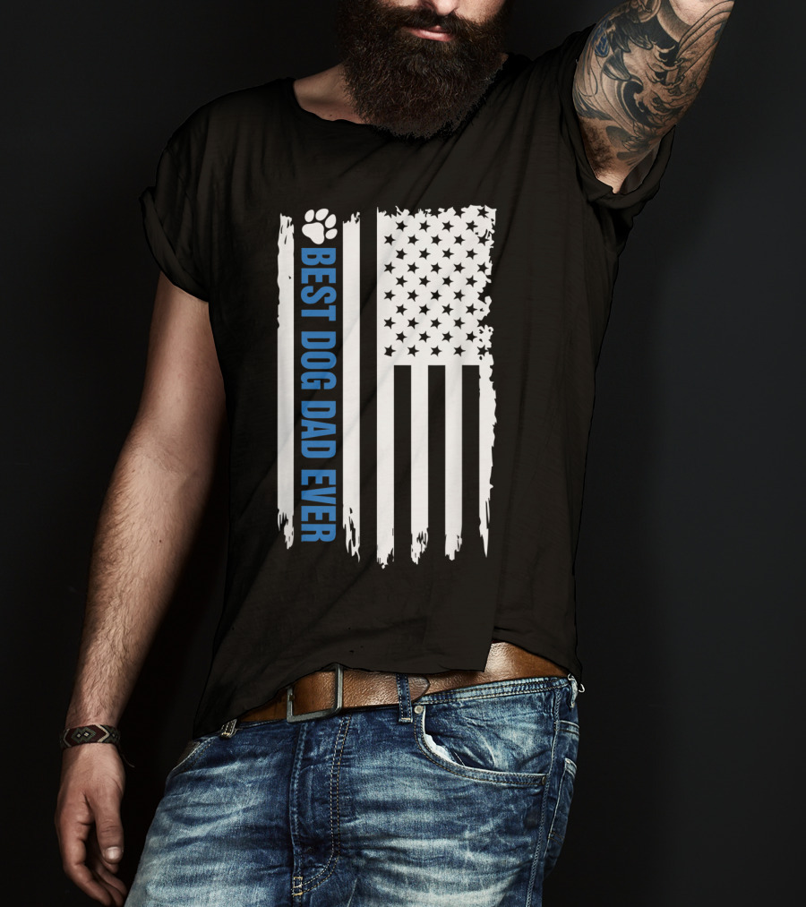 Best Dog Dad Ever Paw Print American Flag T-Shirt